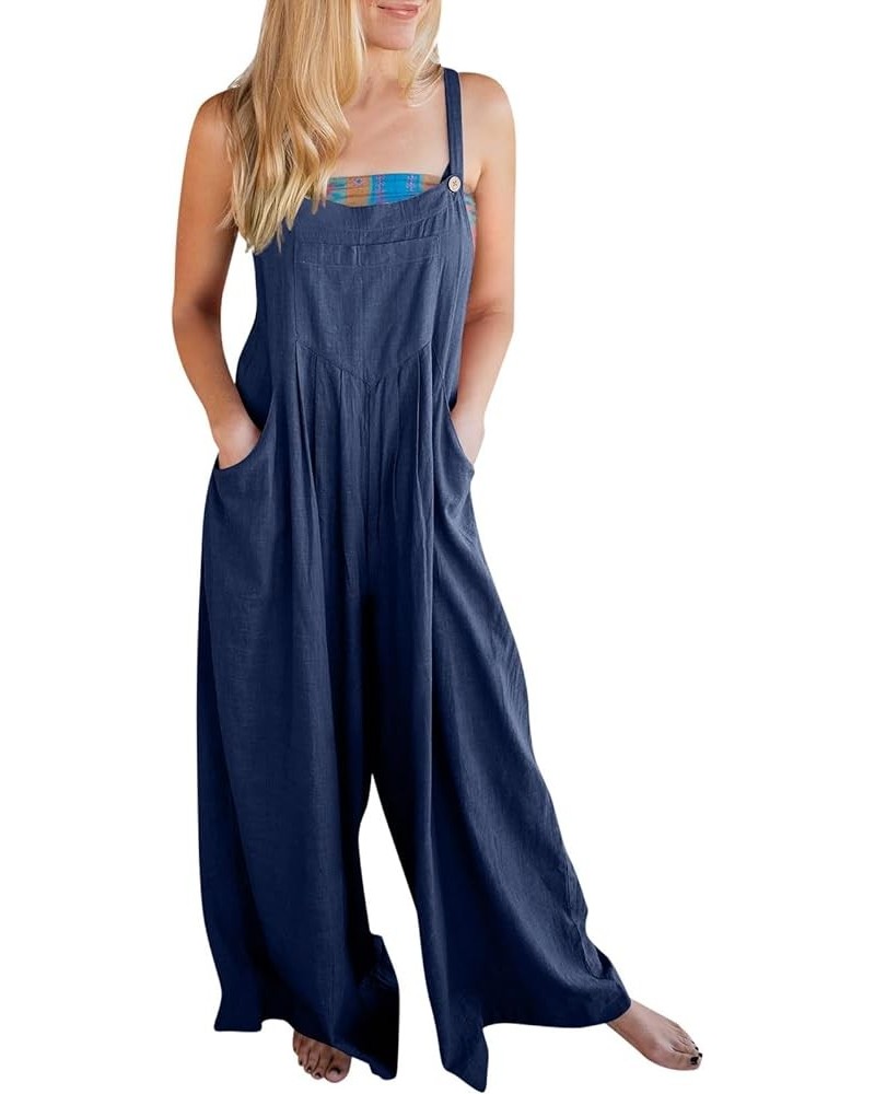 Womens Summer Jumpsuits Casual Fashion Bib Wide Leg Rompers Sleeveless Adjustable Straps Plus Size Overalls Pockets D Navy $9...