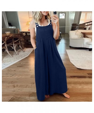 Womens Summer Jumpsuits Casual Fashion Bib Wide Leg Rompers Sleeveless Adjustable Straps Plus Size Overalls Pockets D Navy $9...