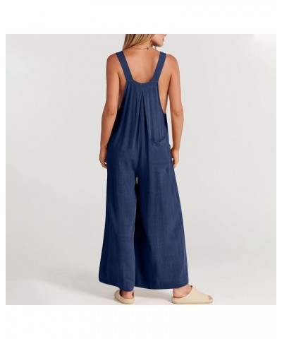 Womens Summer Jumpsuits Casual Fashion Bib Wide Leg Rompers Sleeveless Adjustable Straps Plus Size Overalls Pockets D Navy $9...