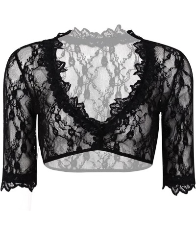 Womens Plus Size Lingeries See Through Lace Floral Crop Tops Short Sleeve Casual Blouse Bowknot Breathable Comfort T Shirts B...