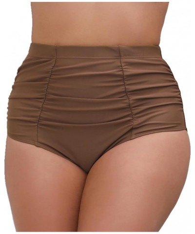 Women's High Waisted Bikini Bottoms Side Ruched Swimwear Bottom Quick Dry Swimsuit Briefs Brown2 $12.25 Swimsuits