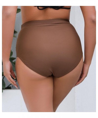 Women's High Waisted Bikini Bottoms Side Ruched Swimwear Bottom Quick Dry Swimsuit Briefs Brown2 $12.25 Swimsuits