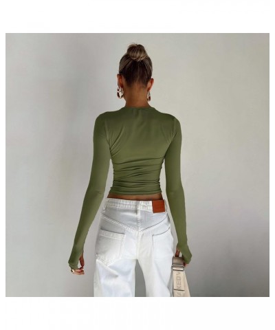 Women's Fall Casual Slim Fit Basic Crop Tops Solid Color Long Sleeve Crew Neck Pullover Tight Tee Shirts Streetwear Thumb Hol...