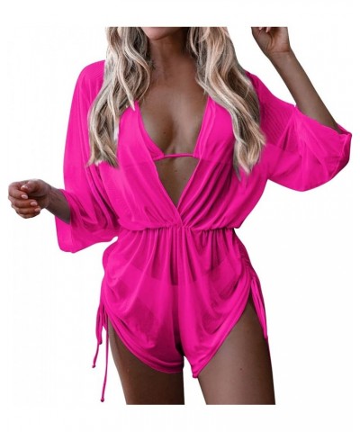 Women's Jumpsuits, Rompers & Overalls Deep V Neck each Sexy Romper Shorts Sleeveless High Waist Mini Shorts Jumpsuit Hot Pink...