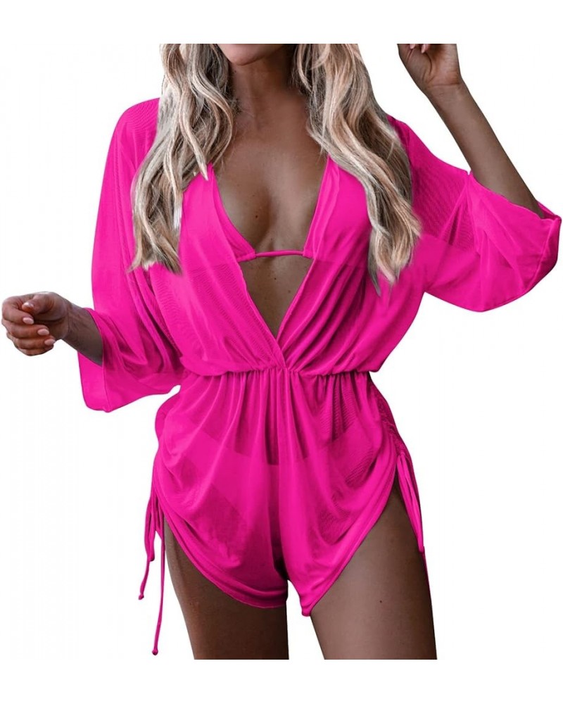 Women's Jumpsuits, Rompers & Overalls Deep V Neck each Sexy Romper Shorts Sleeveless High Waist Mini Shorts Jumpsuit Hot Pink...