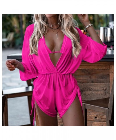 Women's Jumpsuits, Rompers & Overalls Deep V Neck each Sexy Romper Shorts Sleeveless High Waist Mini Shorts Jumpsuit Hot Pink...