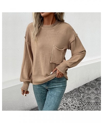 Womens Fall Sweaters 2023 Women's Ribbed Knitted Shirts Pullover Tunic Tops Loose Solid Color Blouses Top 03-khaki $17.15 Swe...