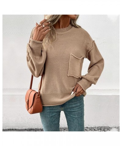 Womens Fall Sweaters 2023 Women's Ribbed Knitted Shirts Pullover Tunic Tops Loose Solid Color Blouses Top 03-khaki $17.15 Swe...