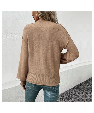 Womens Fall Sweaters 2023 Women's Ribbed Knitted Shirts Pullover Tunic Tops Loose Solid Color Blouses Top 03-khaki $17.15 Swe...