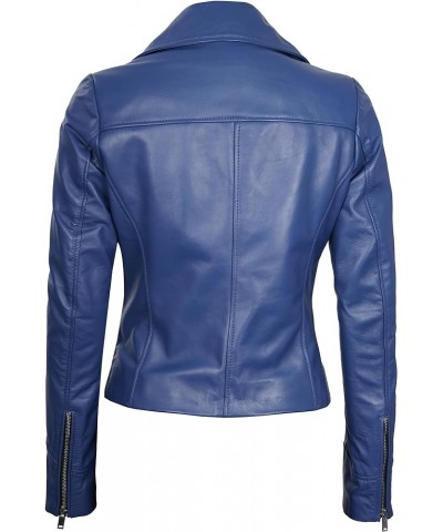 Leather Jackets For Women - Real Lambskin Leather Asymmetrical Biker Motorcycle Leather Jacket Womens Ninfa Blue Leather Jack...