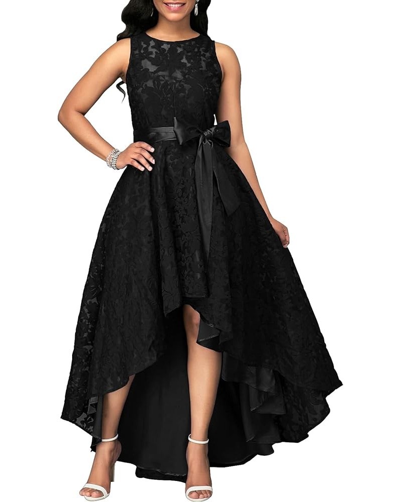 Lace Bridesmaid Dresses Hi Low Wedding Party Dress Prom Evening Gowns Sleeveless Black $35.28 Dresses