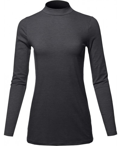 Women's Basic Solid Soft Cotton Long Sleeve Mock Neck Top Shirts Charcoal $11.87 T-Shirts