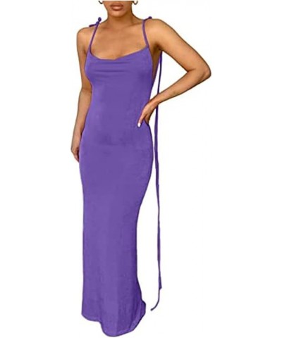 Women’s Spaghetti Strap Dress Cowl Neck Backless Bodycon Fishtail Cocktail Party Maxi Dresses Purple $12.25 Dresses