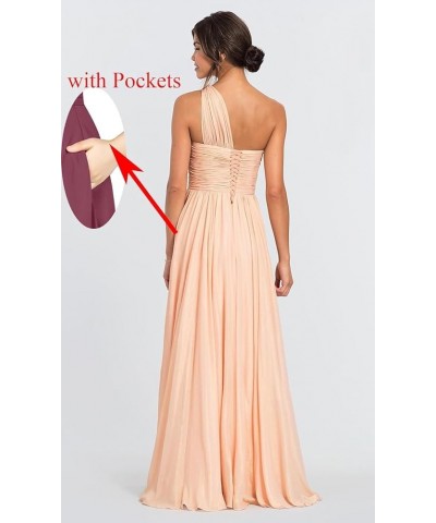 One Shoulder Bridesmaid Dresses for Women Ruched Chiffon Formal Dress with Pockets High Split Evening Gown Coral $26.40 Dresses