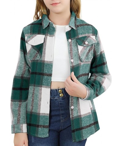 Girls Womens Flannel Shirt Long Sleeve Button Down Plaid Shirt Jacket, 3 Months - US 2XL Youth Yf8 Plaid Jacket -Green White ...