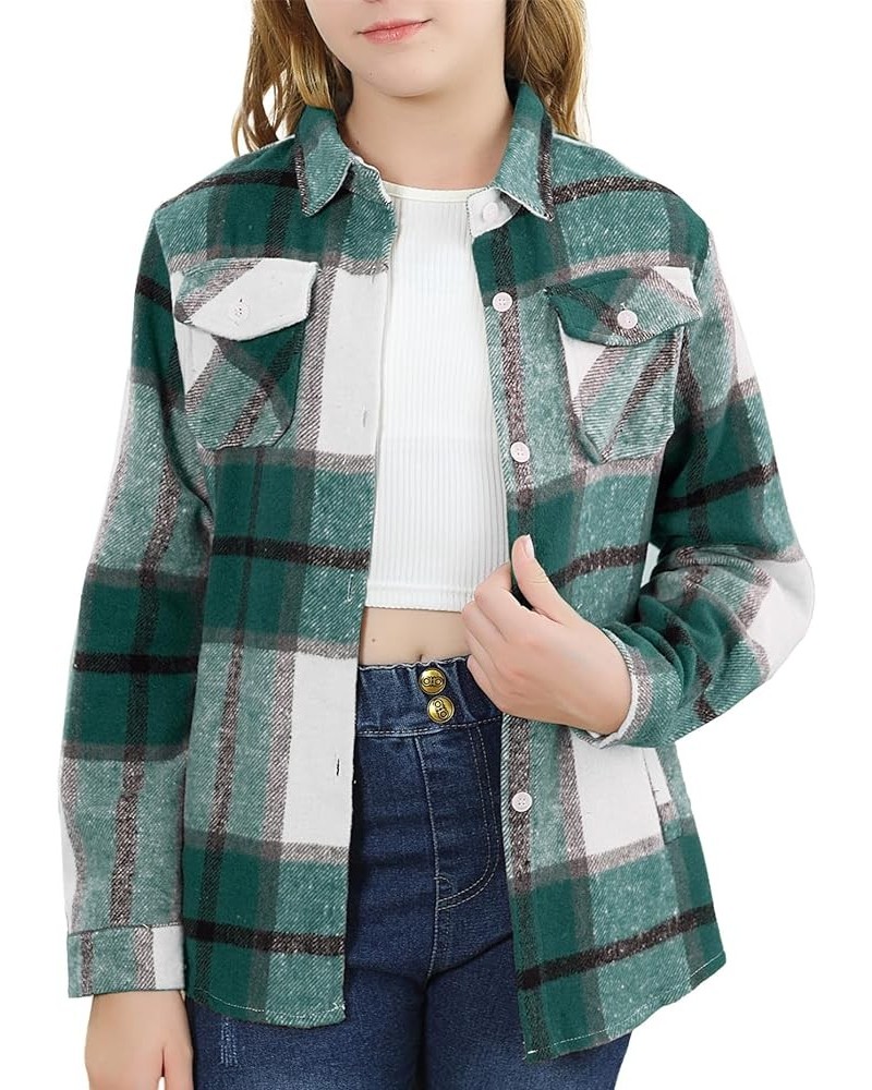 Girls Womens Flannel Shirt Long Sleeve Button Down Plaid Shirt Jacket, 3 Months - US 2XL Youth Yf8 Plaid Jacket -Green White ...