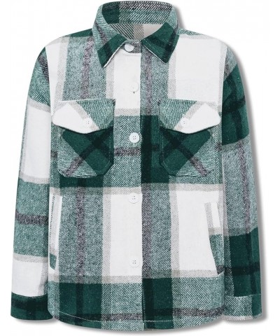 Girls Womens Flannel Shirt Long Sleeve Button Down Plaid Shirt Jacket, 3 Months - US 2XL Youth Yf8 Plaid Jacket -Green White ...