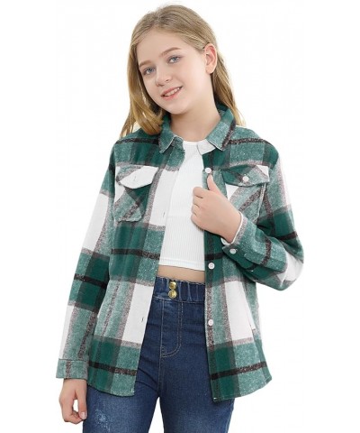 Girls Womens Flannel Shirt Long Sleeve Button Down Plaid Shirt Jacket, 3 Months - US 2XL Youth Yf8 Plaid Jacket -Green White ...