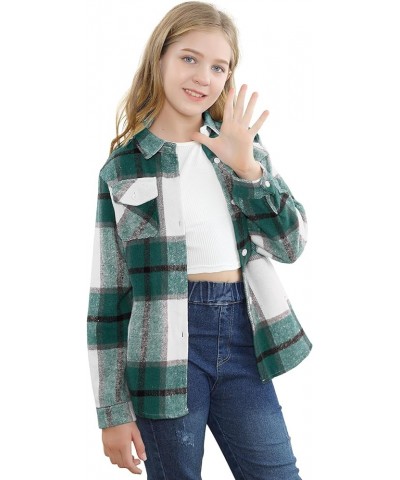 Girls Womens Flannel Shirt Long Sleeve Button Down Plaid Shirt Jacket, 3 Months - US 2XL Youth Yf8 Plaid Jacket -Green White ...