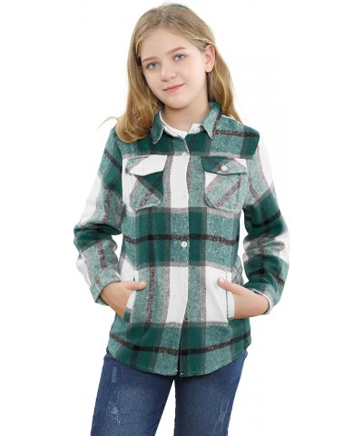 Girls Womens Flannel Shirt Long Sleeve Button Down Plaid Shirt Jacket, 3 Months - US 2XL Youth Yf8 Plaid Jacket -Green White ...