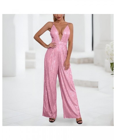 Jumpsuit for Womens Party, Elegant Sexy Sleeveless Wide Leg Pants Cocktail Pantsuit Jumpsuit Romper with Belt Z1_pink $9.49 J...