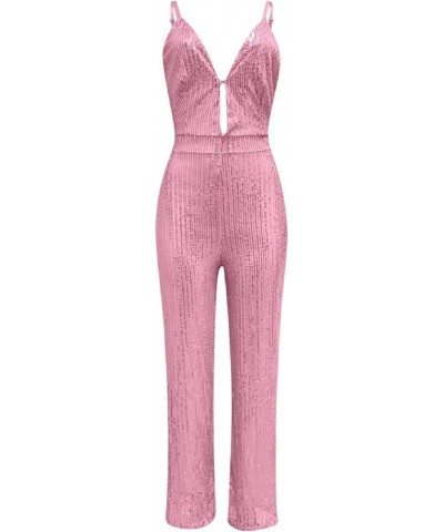 Jumpsuit for Womens Party, Elegant Sexy Sleeveless Wide Leg Pants Cocktail Pantsuit Jumpsuit Romper with Belt Z1_pink $9.49 J...