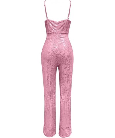 Jumpsuit for Womens Party, Elegant Sexy Sleeveless Wide Leg Pants Cocktail Pantsuit Jumpsuit Romper with Belt Z1_pink $9.49 J...