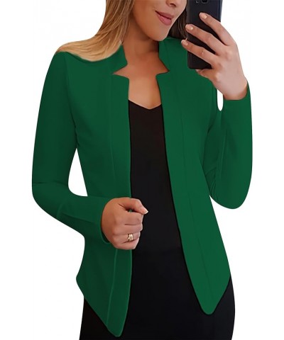 Womens Open Front Solid Color Blazer Office Plus Size Long Sleeve Lightweight Slim Fit Jackets Blazers Green $12.97 Suits