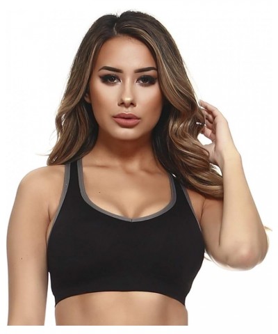 Lady's Sports Bra Cut Out Back Contrast Binding Marled Knit Activewear Gym Yoga Tops 04 Black $9.17 Lingerie