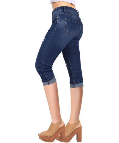 Women's Stretchy 5 Pocket Skinny Mid Rise Capri Ripped Denim Jeans Medium Blue3 $17.10 Jeans