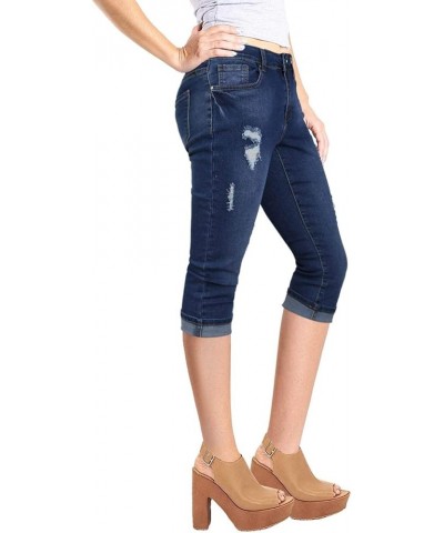 Women's Stretchy 5 Pocket Skinny Mid Rise Capri Ripped Denim Jeans Medium Blue3 $17.10 Jeans