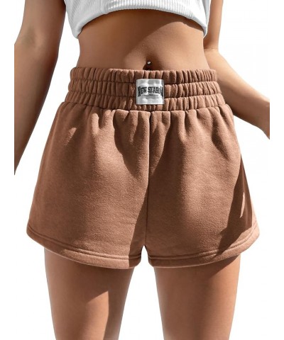 Women's Letter Elastic High Waisted Lounge Workout Track Shorts Mocha Brown $11.25 Activewear