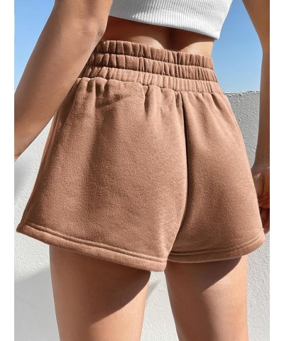 Women's Letter Elastic High Waisted Lounge Workout Track Shorts Mocha Brown $11.25 Activewear