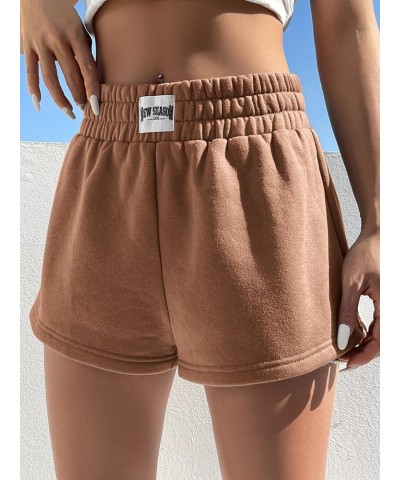 Women's Letter Elastic High Waisted Lounge Workout Track Shorts Mocha Brown $11.25 Activewear