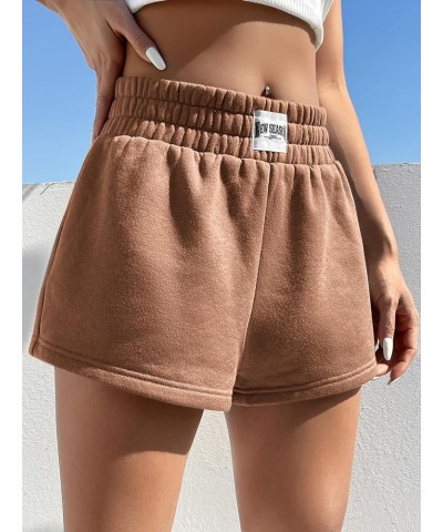 Women's Letter Elastic High Waisted Lounge Workout Track Shorts Mocha Brown $11.25 Activewear