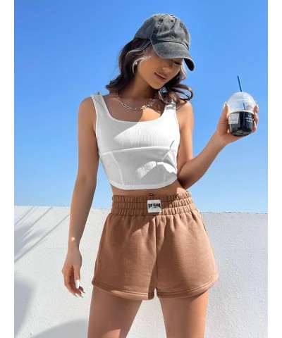 Women's Letter Elastic High Waisted Lounge Workout Track Shorts Mocha Brown $11.25 Activewear