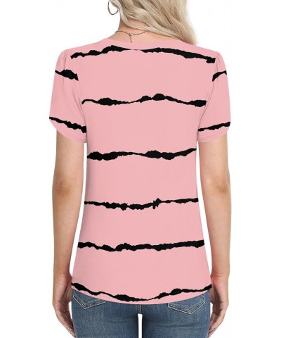 Womens 2024 Summer Casual Tunic Tops Twist Front Blouse Short Sleeve Fitting Tshirt V-pink Stripe $10.00 Tops