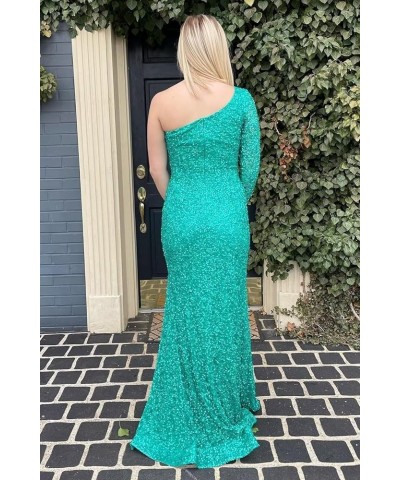 Women’s One Shoulder Mermaid Prom Dress Long Glitter Sequin Formal Evening Party Gown with Slit Peacock $31.60 Dresses