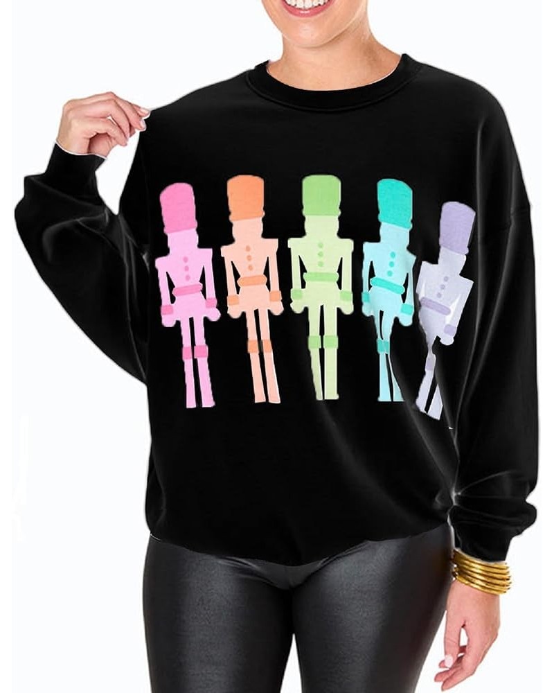 Women Sequin Christmas Sweatshirt Nutcracker Graphic Print Shirts Cute Holiday Long Sleeve Pullover Hoodies Tops Sexy Black $...