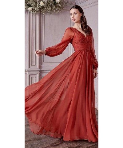 Women's Chiffon Bridesmaid Dresses Long Sleeve V Neck Formal Evening Prom Gown with Slit Coral $27.95 Dresses