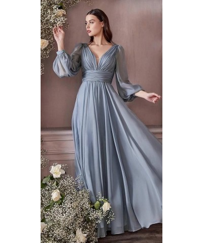 Women's Chiffon Bridesmaid Dresses Long Sleeve V Neck Formal Evening Prom Gown with Slit Coral $27.95 Dresses