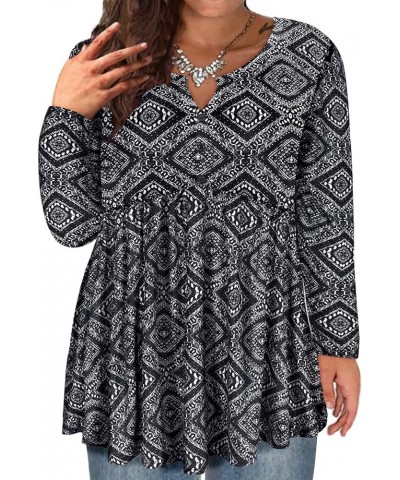 Plus Size Tunic Long Sleeve Flowy Blouses For Women V Neck Swing Tops Solid/Floral/Plaid (XL-5XL) 3632-cashew $13.80 Tops