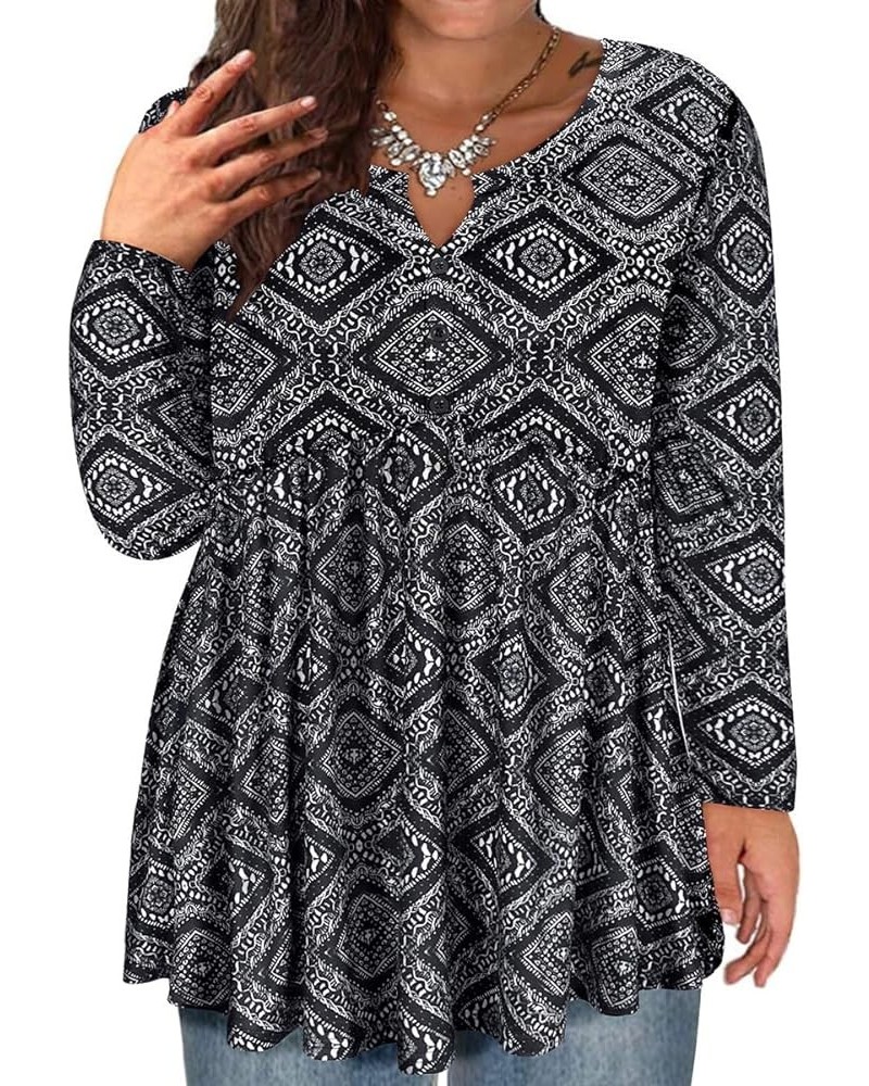 Plus Size Tunic Long Sleeve Flowy Blouses For Women V Neck Swing Tops Solid/Floral/Plaid (XL-5XL) 3632-cashew $13.80 Tops