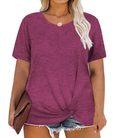 Women's Plus Size Knotted Tops Short Sleeve Tees Casual Tunics Blouses 03_wine Red $12.60 Shirts