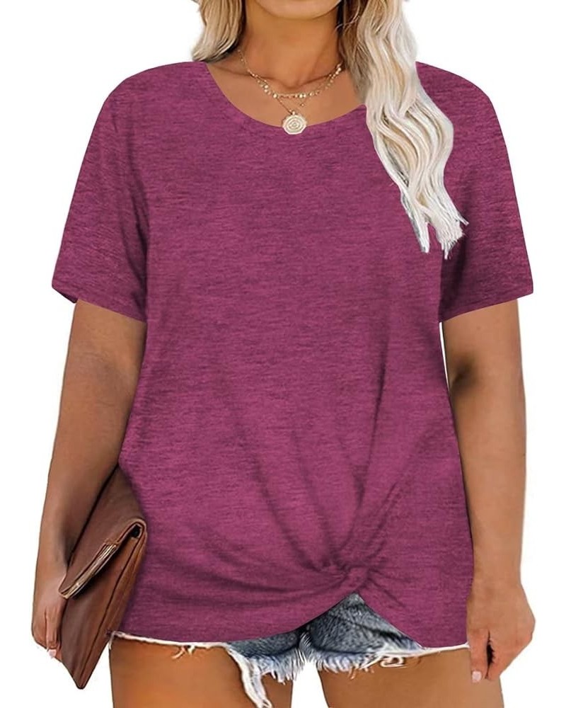 Women's Plus Size Knotted Tops Short Sleeve Tees Casual Tunics Blouses 03_wine Red $12.60 Shirts