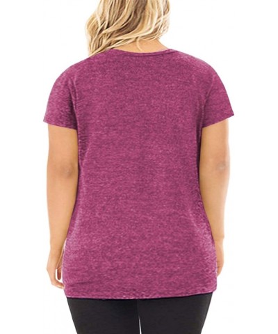 Women's Plus Size Knotted Tops Short Sleeve Tees Casual Tunics Blouses 03_wine Red $12.60 Shirts