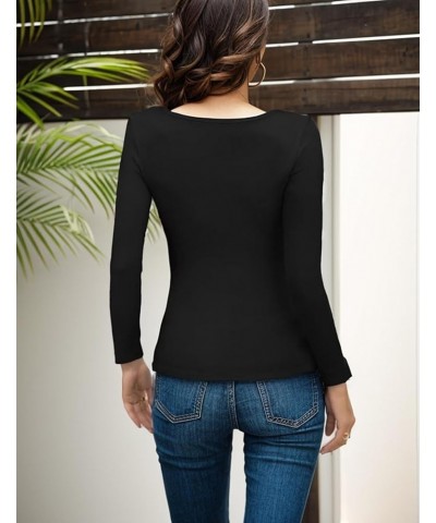 Womens Trendy Sexy Fall Outfits One Piece Cutout Tops Long Sleeve Ribbed Slim Fitted Shirts Tee Tshirts Black $11.59 T-Shirts