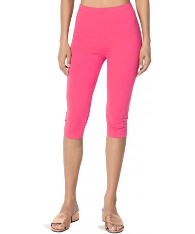 Women's Essential Basic Cotton Spandex Stretch Below Knee Length Capri Leggings Fuchsia $9.17 Leggings