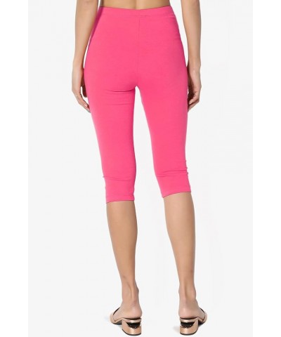 Women's Essential Basic Cotton Spandex Stretch Below Knee Length Capri Leggings Fuchsia $9.17 Leggings