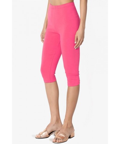 Women's Essential Basic Cotton Spandex Stretch Below Knee Length Capri Leggings Fuchsia $9.17 Leggings